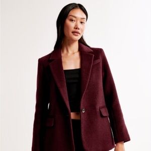Burgundy Wool-Blend Blazer